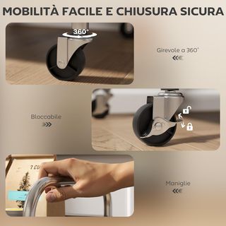Carrello da Cucina a 3 Livelli con Ripiano Centrale Regolabile e Bordi Elevati, Carrello Cucina Salvaspazio in Acciaio Inox 201 con 4 Ruote e 2 Freni, 60X35X77 Cm, Argento