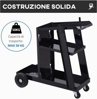 Carro Porta Utensilios, Con 3 Estantes Y 4 Ruedas de Goma, Porta Utensilios de Taller en Acero para Garaje, 71L X 39P X 70A Cm, Negro
