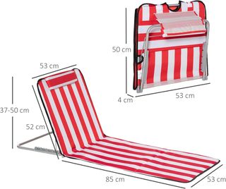 Conjunto de 2 Tumbonas de Playa con Respaldo Ajustable en 5 Niveles, Cojín y Bolsa de Viaje, Tumbonas Plegables de Acero y PE, 124X53X35-45 Cm, Rojo y Blanco