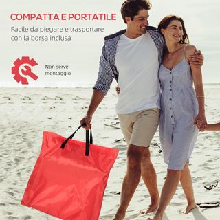 Conjunto de 2 Tumbonas de Playa con Respaldo Ajustable en 5 Niveles, Cojín y Bolsa de Viaje, Tumbonas Plegables de Acero y PE, 124X53X35-45 Cm, Rojo y Blanco
