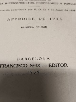 ENCICLOPEDIA JURIDICA ESPAÑOLA - FRANCISCO SEIX - 1939, apendice de 1936