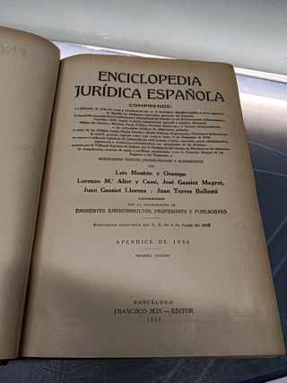 ENCICLOPEDIA JURIDICA ESPAÑOLA - FRANCISCO SEIX - 1939, apendice de 1936