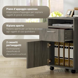 Archivador De Oficina Con Cajón, Armario, Ruedas Con Freno Y Estante Abierto, Cajonera De Oficina Para Carta/Legal/Formato A4, Armario Vertical Para Estudio, 40X35X60 Cm, Gris