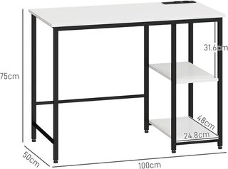 Escritorio para Computadora 100X50 Cm Con 2 Estantes Reversibles Y Tomas USB Integradas, Mesa PC para Gaming, Casa, Estudio Y Oficina, Blanca Y Negra