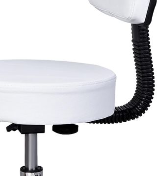 Taburete Giratorio Con Respaldo, Altura Regulable Y 5 Ruedas en Piel PU Blanca para Casa O Tienda