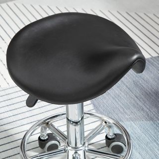 Taburete Con 5 Ruedas, Taburete Regulable en Altura, Asiento Ergonómico Acolchado en Espuma, Diseño Moderno, Versátil, 36.5X37.5X51-66 Cm, Negro