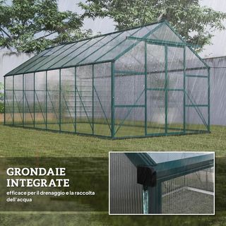 Invernadero de Jardín de Policarbonato con Puerta Corredera y Ventana Abatible, Invernadero para Plantas de Aluminio, 244X500X216 Cm, Verde