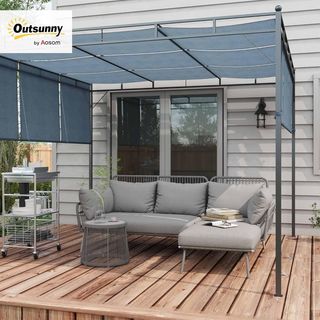 Set di mobili da giardino in rattan da 3 pezzi, divano da giardino con divano a 2 posti, chaise longue con cuscini e tavolino con piano in vetro, set da giardino per patio, grigio chiaro