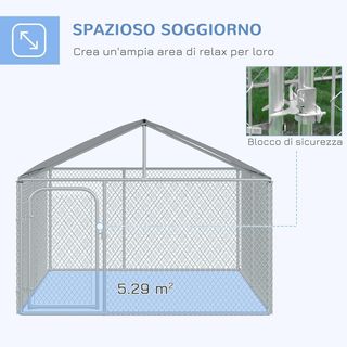 Perro Kennel para Exterior, Recinto para Animales, Recinto para Perros de Exterior con Cubierta Impermeable, 230X230X175Cm, Plata