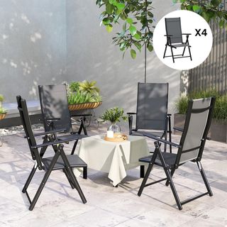 Juego de 4 Sillas de Jardín Plegables y Transpirables con Brazos, Sillas Plegables para Exterior en Acero y Poliéster, Capacidad Máxima 120 Kg, 56X69X106 Cm, Gris