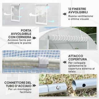 Invernadero de Jardín en Forma de Túnel 8X3X2 M con Puertas Enrollables y 12 Ventanas, Invernadero para Huerto con 4 Refuerzos Diagonales, Estructura de Acero y Cubierta de PE, para Huerto de Verd...