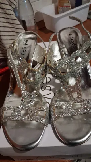 Sandali Estrada Glitter Argento Vera Pelle