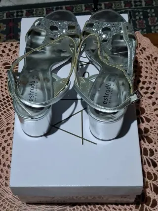 Sandali Estrada Glitter Argento Vera Pelle