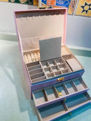 Joyero grande 3 capas rosa y dorado