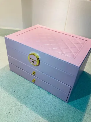 Joyero grande 3 capas rosa y dorado