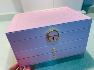 Joyero grande 3 capas rosa y dorado