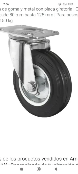 Rueda de goma y metal giratoria