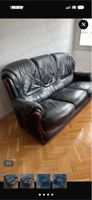 Sofá de piel negro 3 plazas y de una plaza
