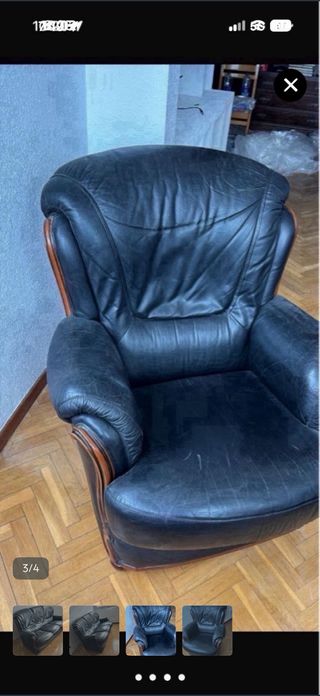 Sofá de piel negro 3 plazas y de una plaza