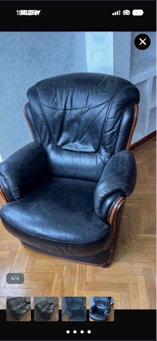 Sofá de piel negro 3 plazas y de una plaza