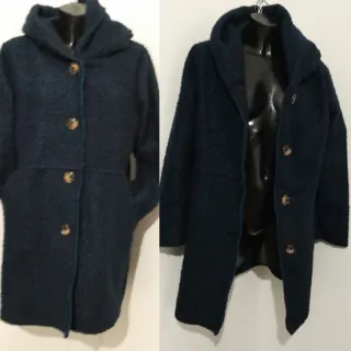 Cappotto Bouclé Blu Notte con cappuccio tg Unica