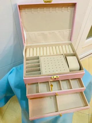 Joyero grande 3 niveles rosa y dorado