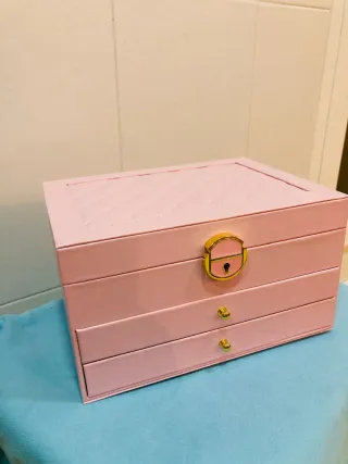 Joyero grande 3 niveles rosa y dorado