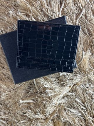 Tarjetero Chanel Negro Cocodrilo Dorado