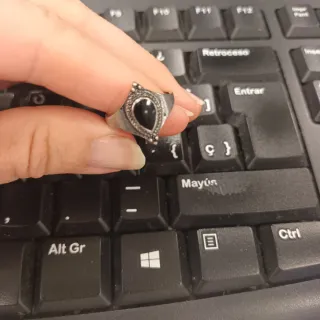 Anillo Lefties estilo antiguo plata y negro