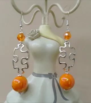 Orecchini S925 cristallo puzzle resina arancione