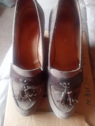 Cuña ante beige/marrón talla 40