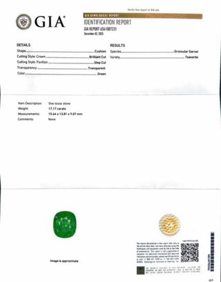 Granate Tsavorita 17.17 ct GIA Certificado