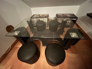 Mesa centro cristal 6 taburetes