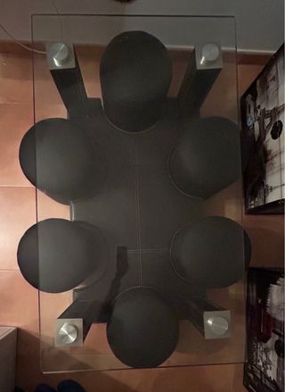 Mesa centro cristal 6 taburetes