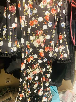 Vestido Flamenca Negro Estampado Flores Talla 48
