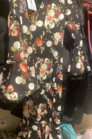 Vestido Flamenca Negro Estampado Flores Talla 48