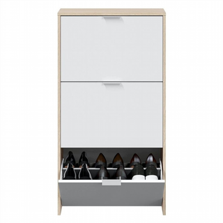 Zapatero 3 Trampones. Blanco Brillo y Roble