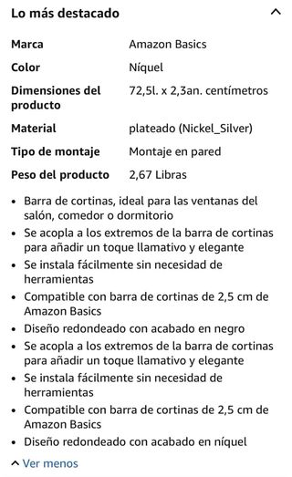 Barra Cortinas Doble Extensible Amazon hasta 182cm