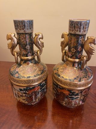 Juego Jarrones Chinos Satsuma Porcelana