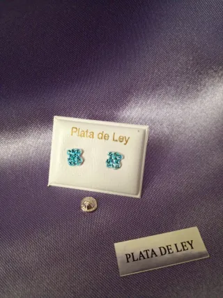 Pendientes Bebé Plata Ositos Azules
