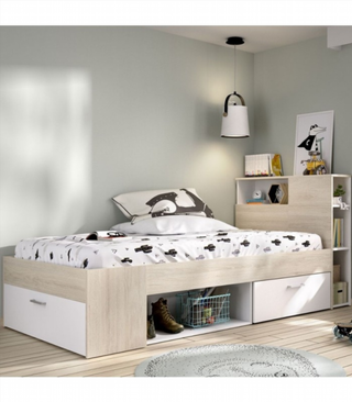 Cabecero Juvenil con Estante. Natural/Blanco