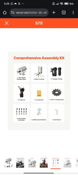 Kit Motor VEVOR 48V 1800W + Controlador