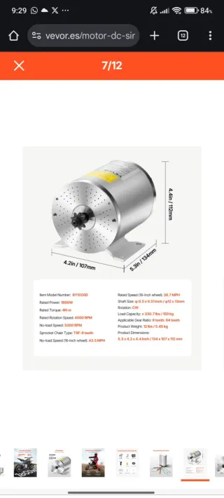 Kit Motor VEVOR 48V 1800W + Controlador
