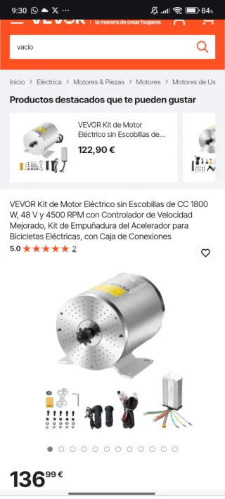 Kit Motor VEVOR 48V 1800W + Controlador