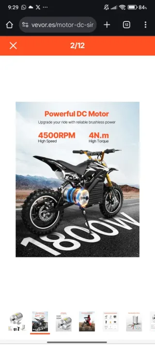 Kit Motor VEVOR 48V 1800W + Controlador