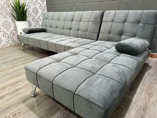 Sofá Cama Terciopelo Gris 198cm