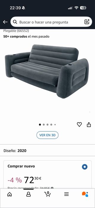 Sofá Cama Inflable 2 en 1 Gris