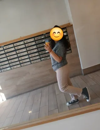 Pantalones campana beige/rosa