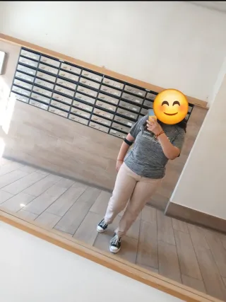 Pantalones campana beige/rosa