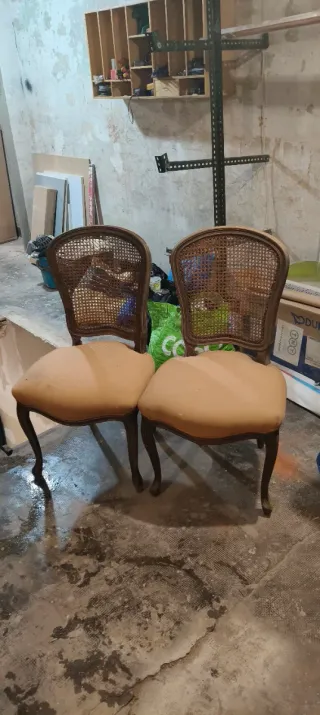 Juego de 2 Sillas Vintage Madera y Rattan